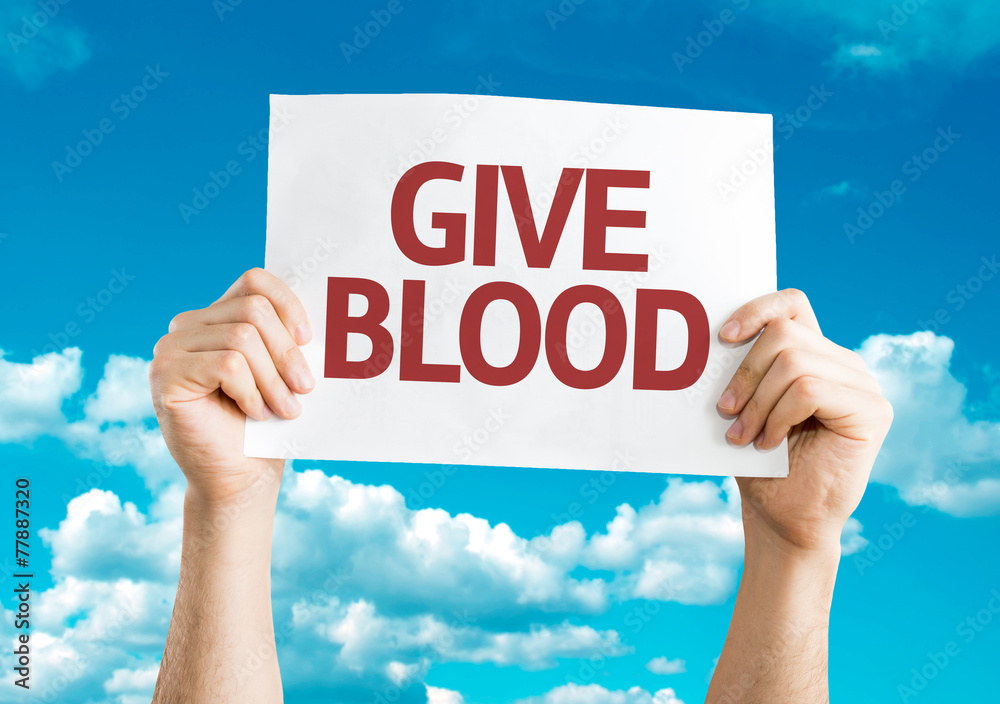Give Blood card with sky background