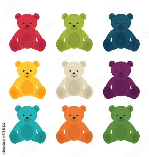 Vector cute teddy bears set isolated