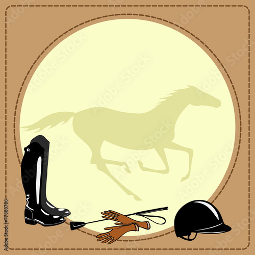 Horse riding gear. Boots, whip, helmet, gloves. Vector