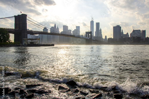 New York City skyline. Manhattan and Brooklyn Bridge view. photo