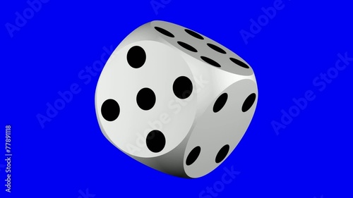 Seamlessly rotating dice over blue screen