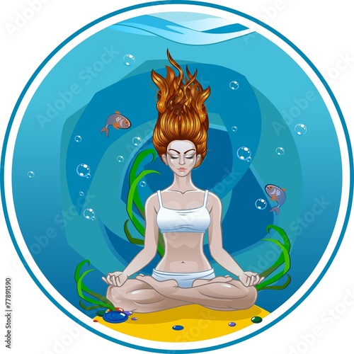 Yoga girl meditates under water