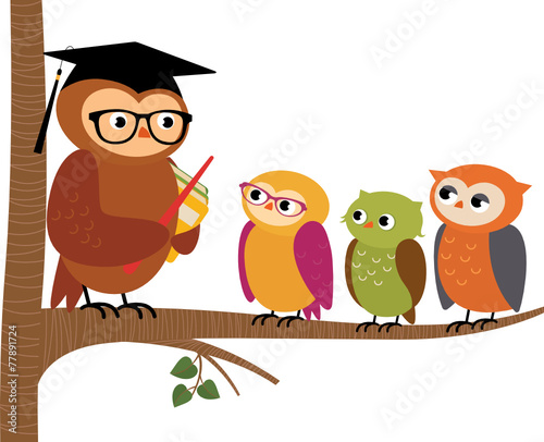 Owl teacher and his students