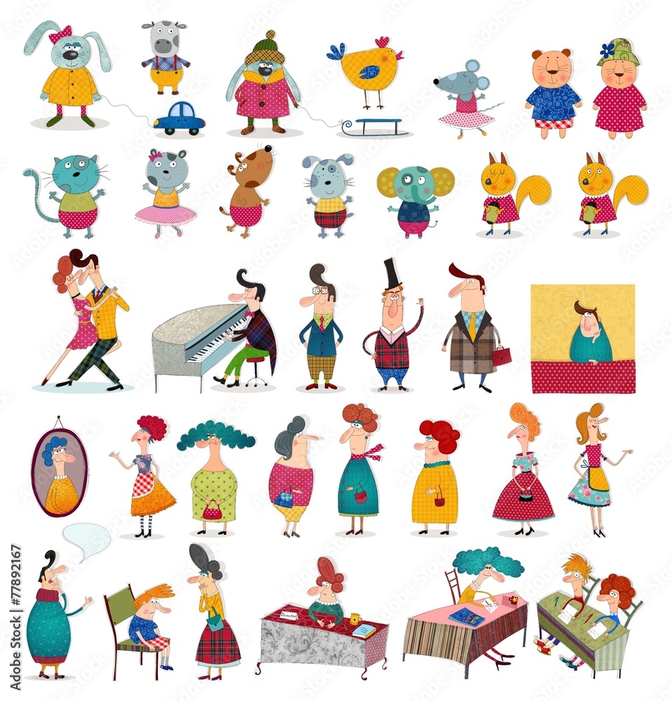 Cartoon characters over white Cartoon characters over white