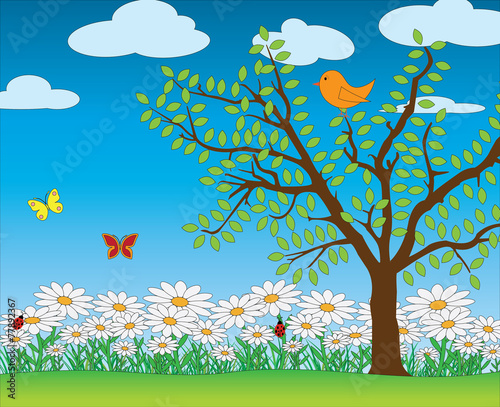 Nature spring scene vector