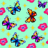green background seamless butterfly flower