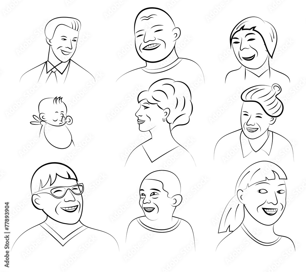 Smiling and Laughing Faces, Vector Illustration Smiling and Laughing Faces, Vector Illustration