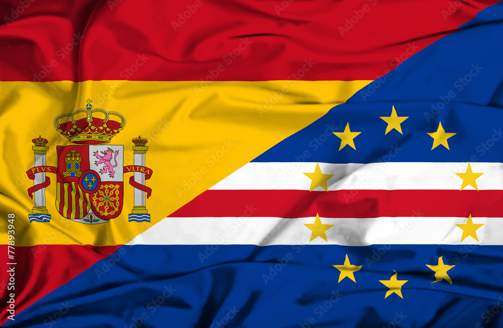 Obraz premium Waving flag of Cape Verde and Spain