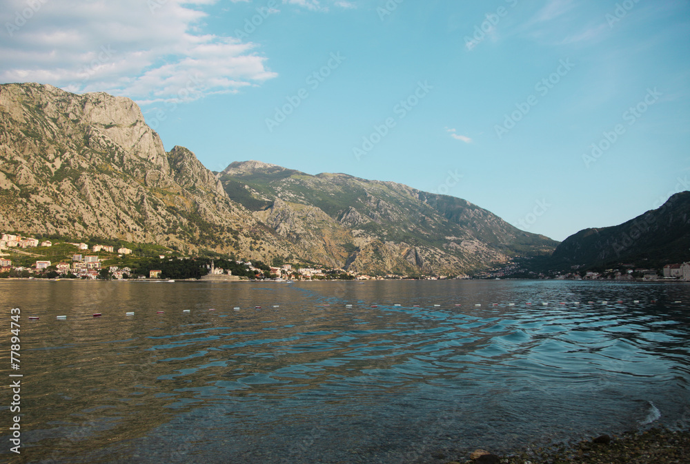 landscape with lake and mountains, Boko Kotor, Montenegro