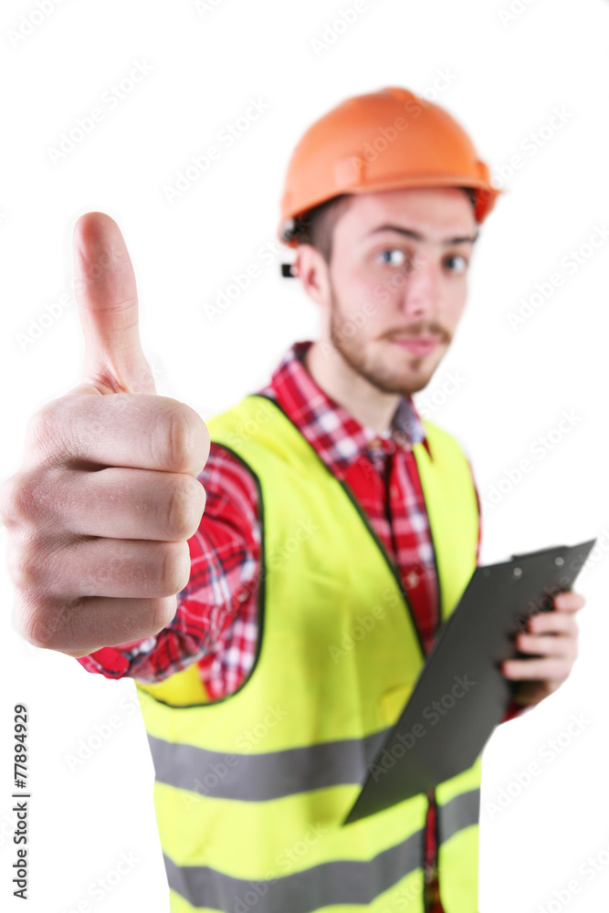 Male construction worker. Skilled Worker Engineer. Isolated Male construction worker. Skilled Worker Engineer. Isolated