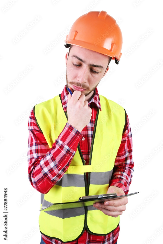 Male construction worker. Skilled Worker Engineer. Isolated Male construction worker. Skilled Worker Engineer. Isolated