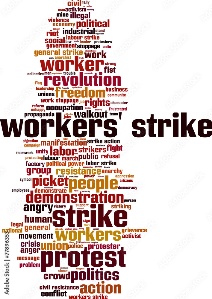 Workers strike word cloud concept. Vector illustration