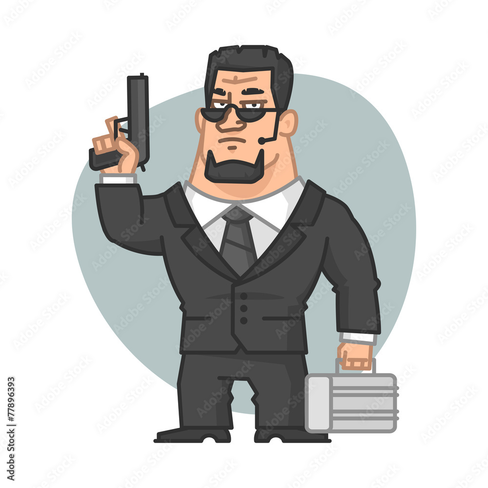Guard holding gun and suitcase Guard holding gun and suitcase