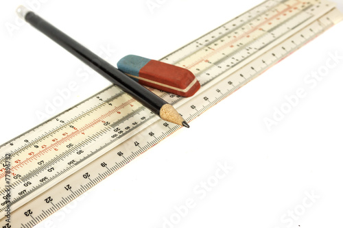 Ruler pencil and eraser