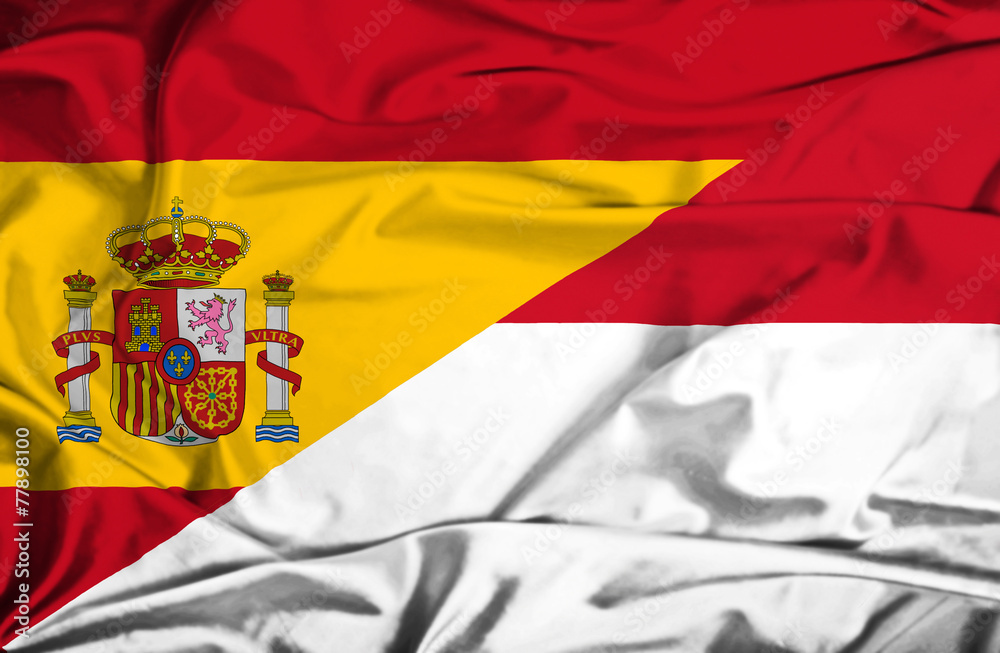 Obraz premium Waving flag of Monaco and Spain