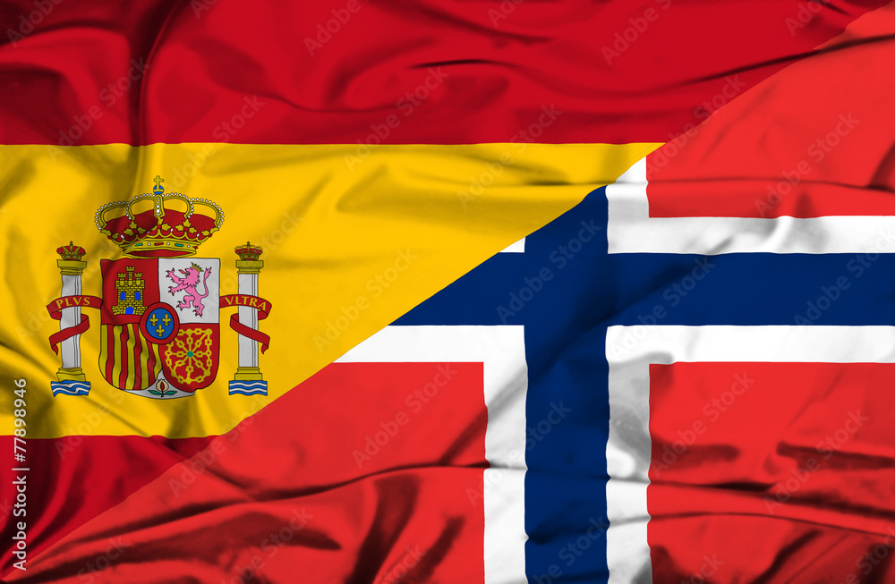 Fototapeta premium Waving flag of Norway and Spain