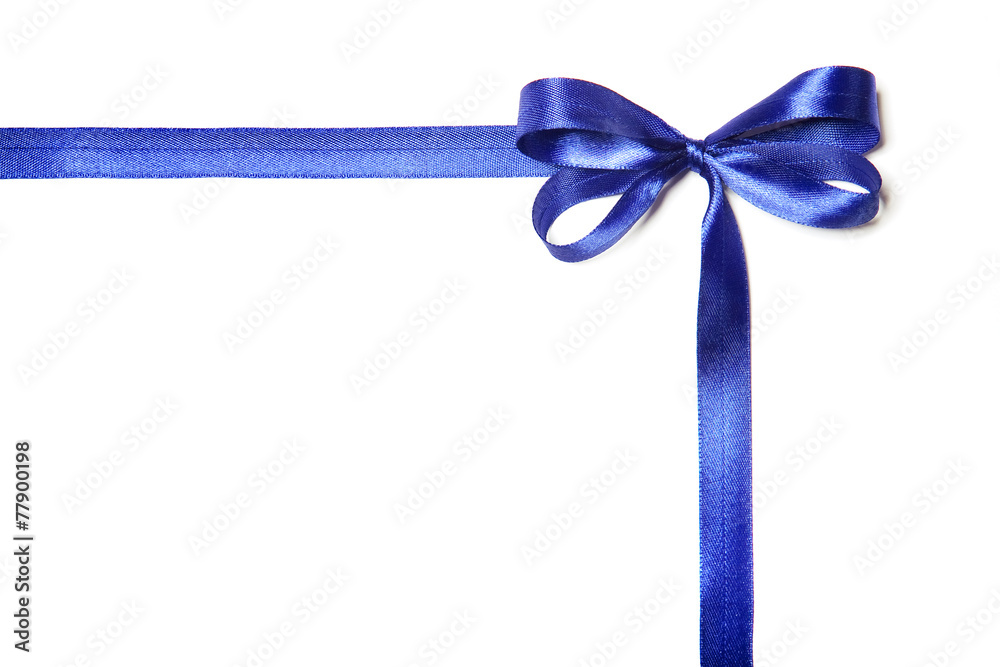 Blue fabric ribbon and bow on white background Blue fabric ribbon and bow on white background