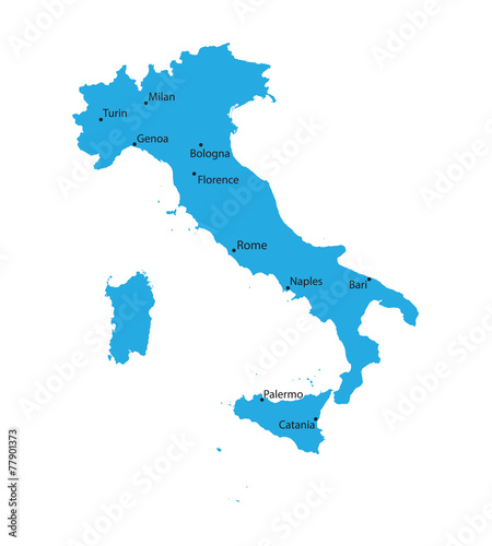 blue map of Italy with indication of biggest cities