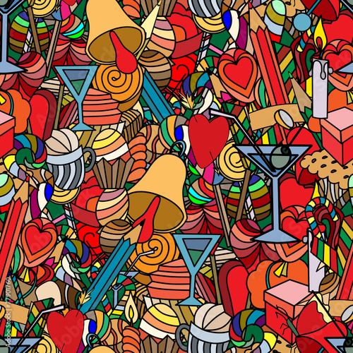 Background  doodle seamless pattern. Love and sweets.