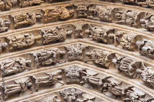 Detail of the facade of the cathedral in Amiens, close-up