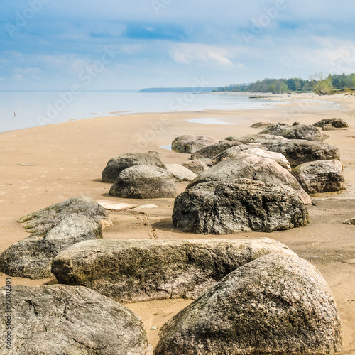 Stony on coast of Baltic sea early in the morning
