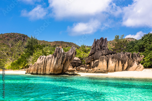 Tropical beach at Curieuse island Seychelles