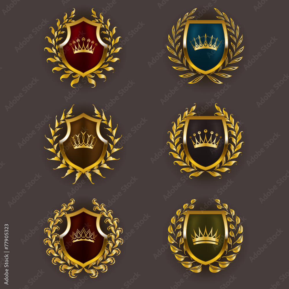 Golden shields with laurel wreath Golden shields with laurel wreath
