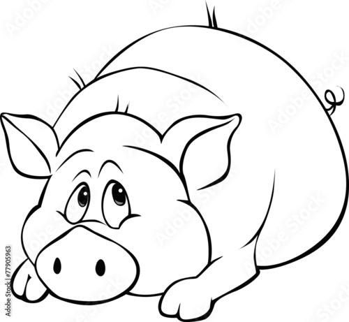 pig cartoon laying isolated on white background
