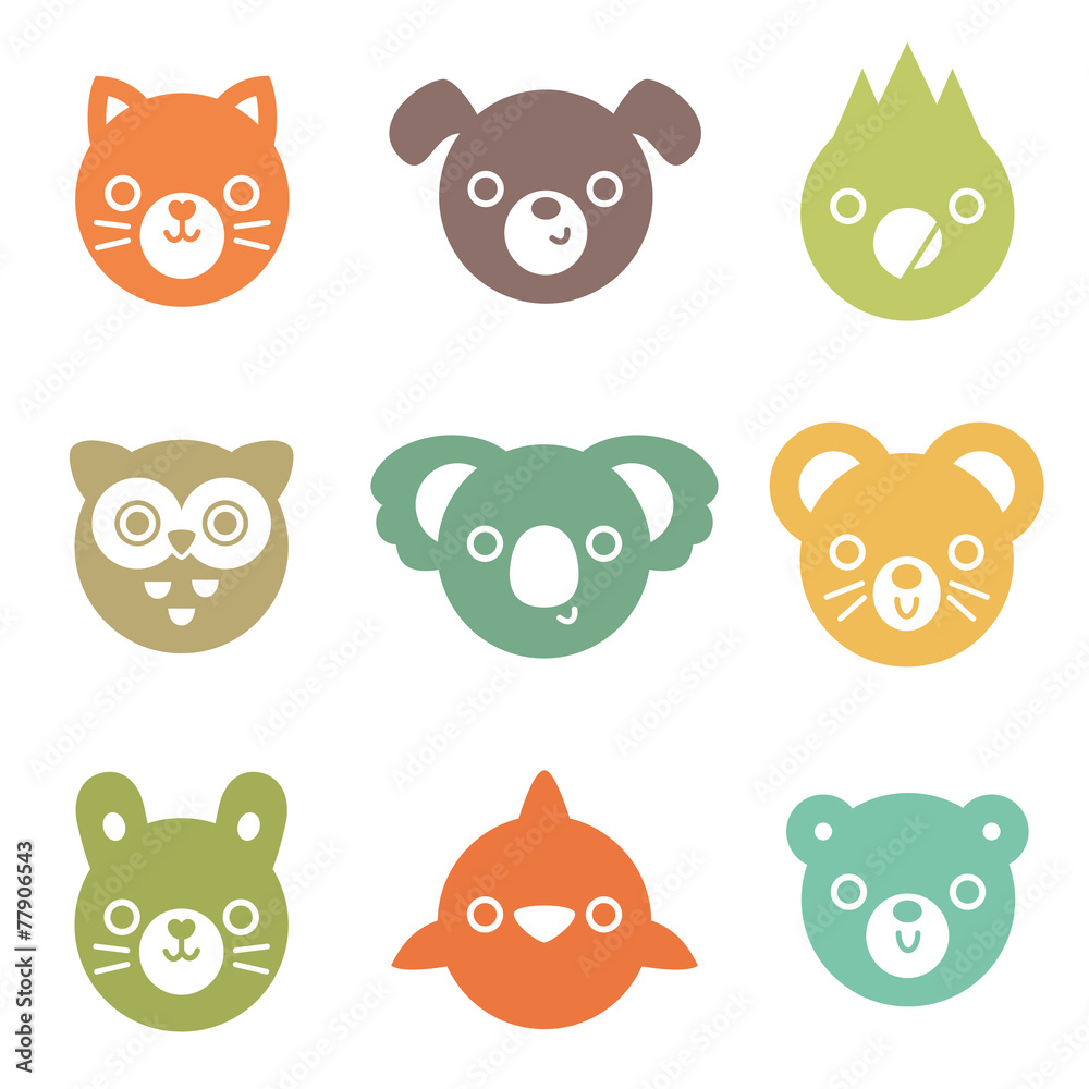 set of colorful animal and bird face silhouettes isolated set of colorful animal and bird face silhouettes isolated