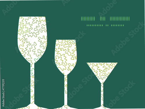 Vector curly doodle shapes three wine glasses silhouettes