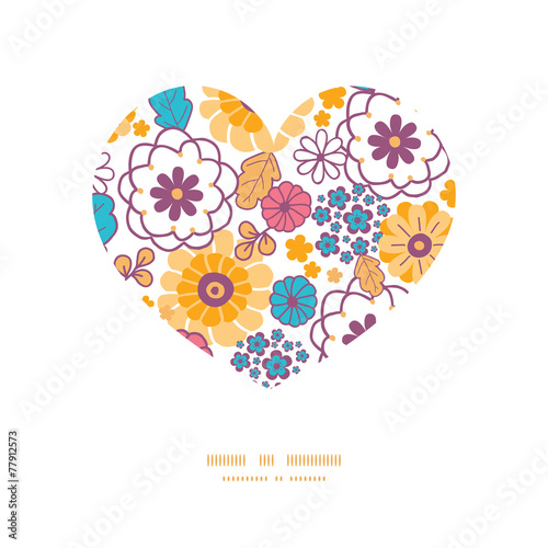 Vector colorful oriental flowers heart silhouette pattern frame