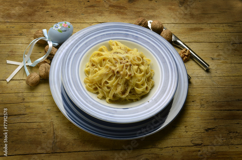 Tagliatelle with walnuts con nueces mit walnüssen noci photo