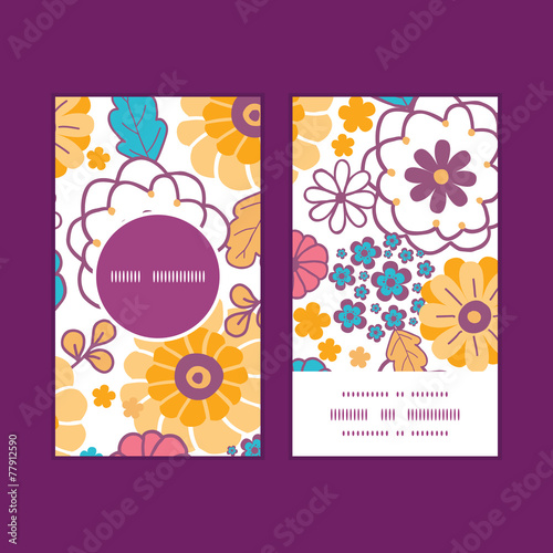 Vector colorful oriental flowers vertical round frame pattern