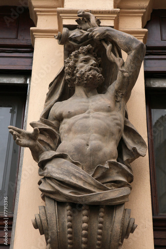Photography Muscular atlas supporting a Baroque building in Prague
