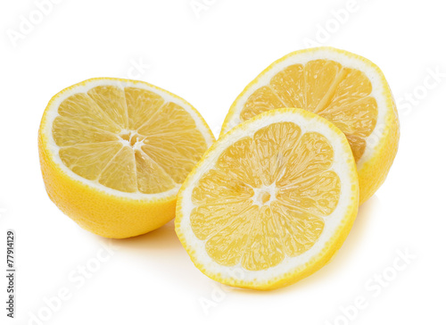 Fresh lemon slices on white background