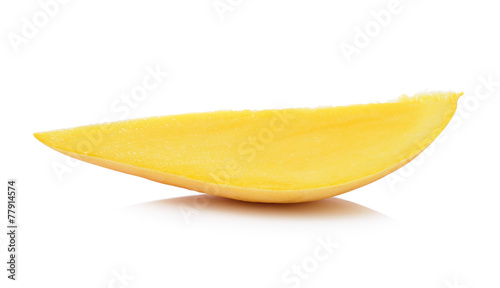 Slice of mango on a white background.