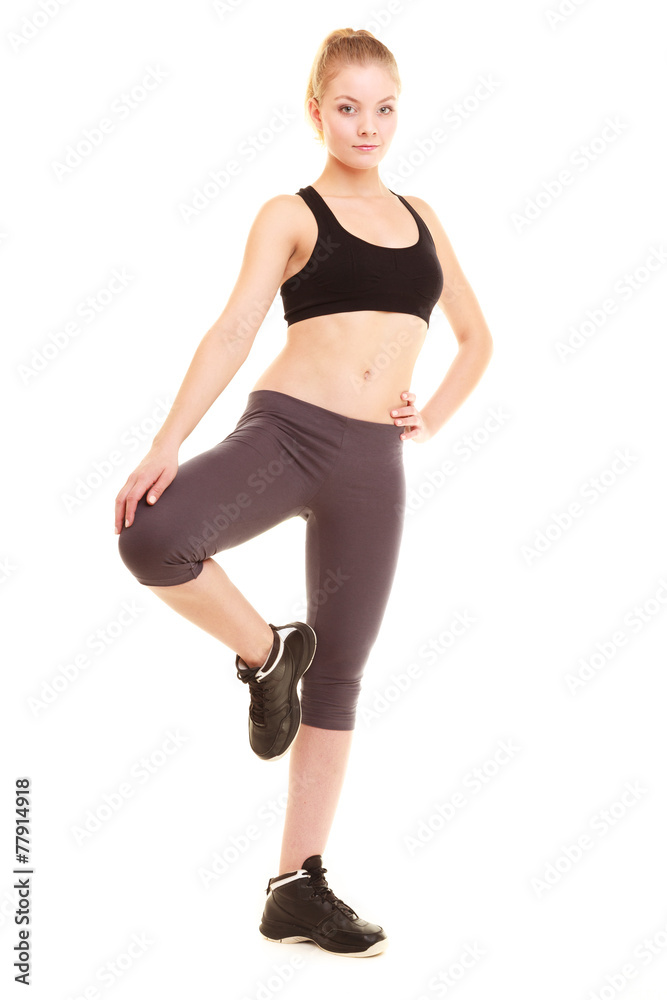 sport. fitness sporty blonde girl stretching leg isolated sport. fitness sporty blonde girl stretching leg isolated