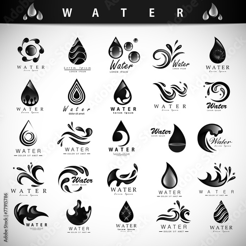 Water And Drop Icons Set - Isolated On Gray Background - Vector Illustration, Graphic Design Editable For Your Design