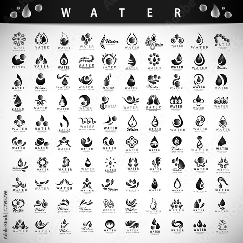 Water And Drop Icons Set - Isolated On Gray Background