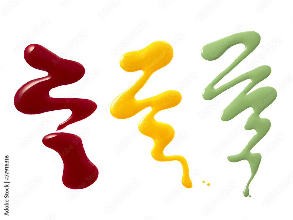 Red,yellow and green color abstract shape nail varnish Red,yellow and green color abstract shape nail varnish