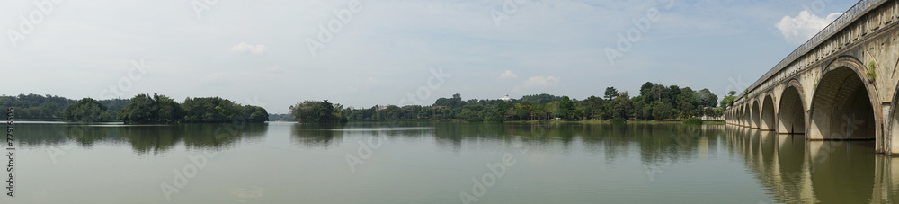 Panorama of lake and bridge