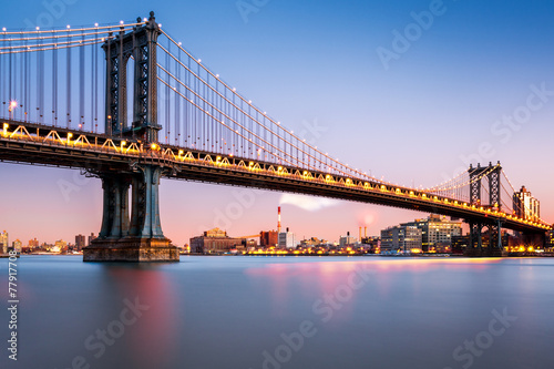 Manhattan Bridge illuminated at dusk