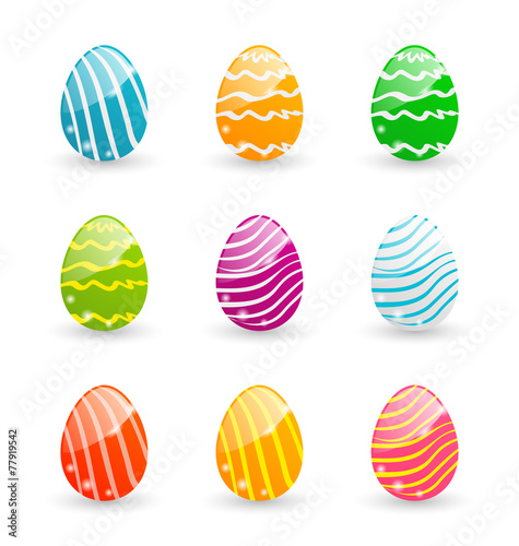 Easter set colorful ornamental eggs isolated on white background