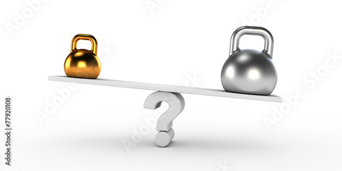 Two gold and silver kettlebells  in equilibrium