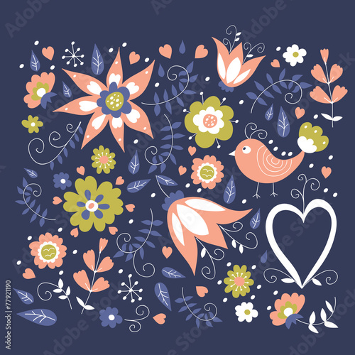 Set of hand drawing floral elements for design