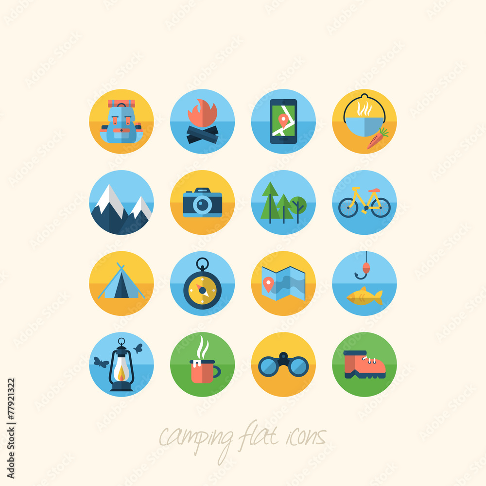 Camping flat icons set for design Camping flat icons set for design