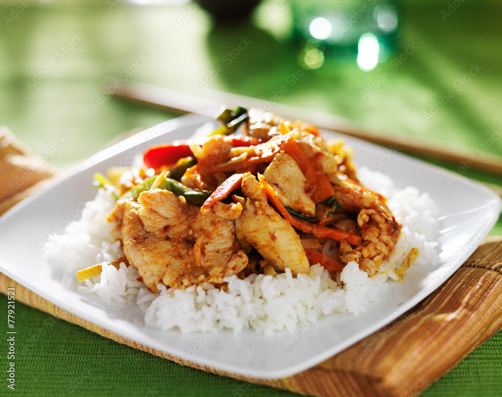 thai panang red curry dish on green table cloth thai panang red curry dish on green table cloth