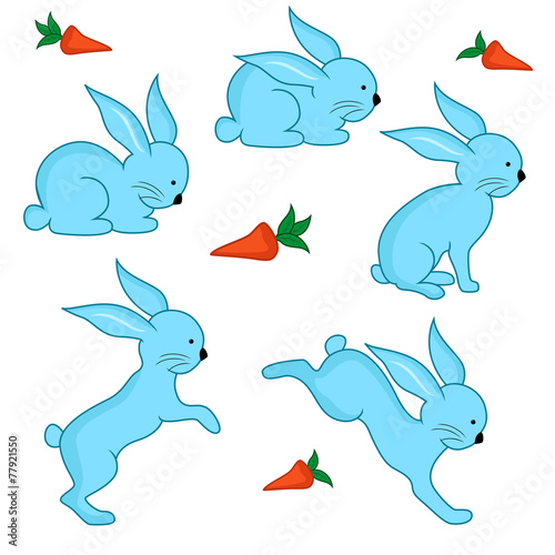 Set of five blue Easter rabbits