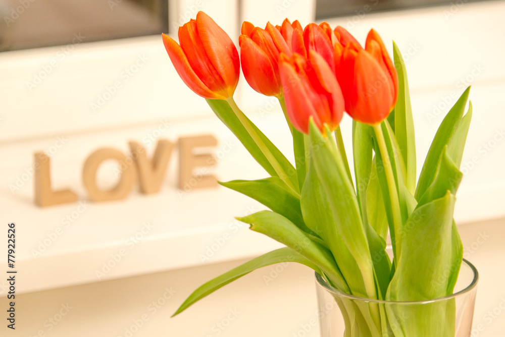 Spring red tulips
