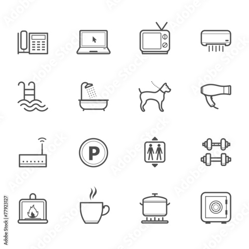 Hotel and Hotel Amenities Services Icons